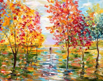 ウッズ Painting - 秋のロマンス風景森の森